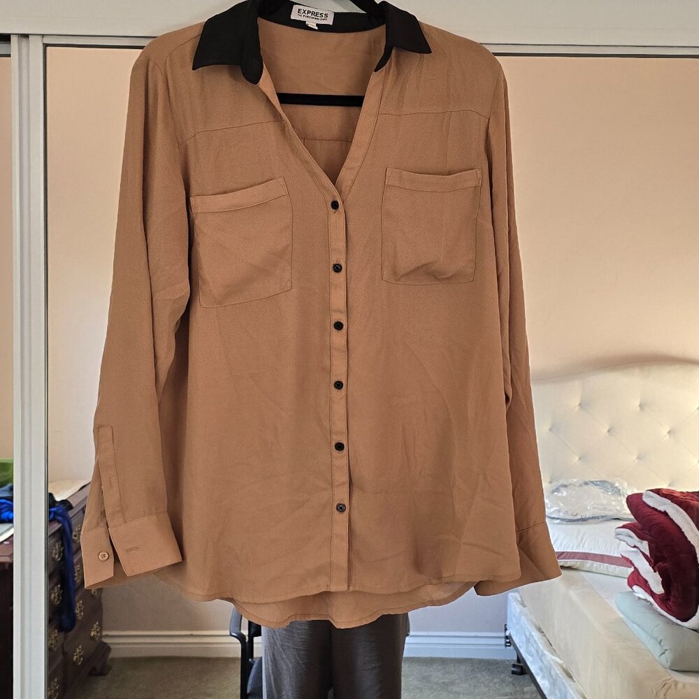 Express Portofino Shirt w/ Faux Leather Collar | Large |